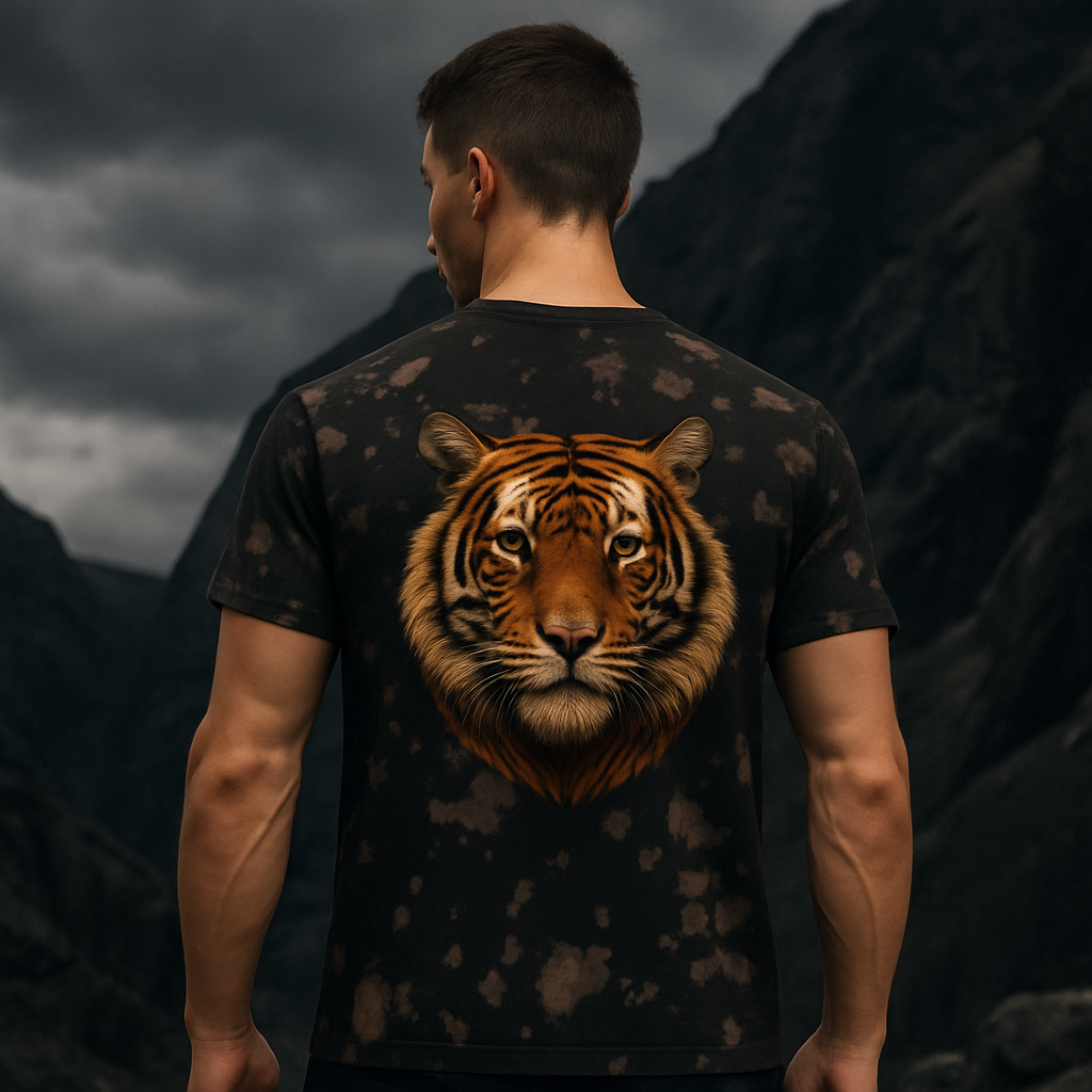 Unisex Tie Dye Oversized T-Shirt Tiger Print at Back
